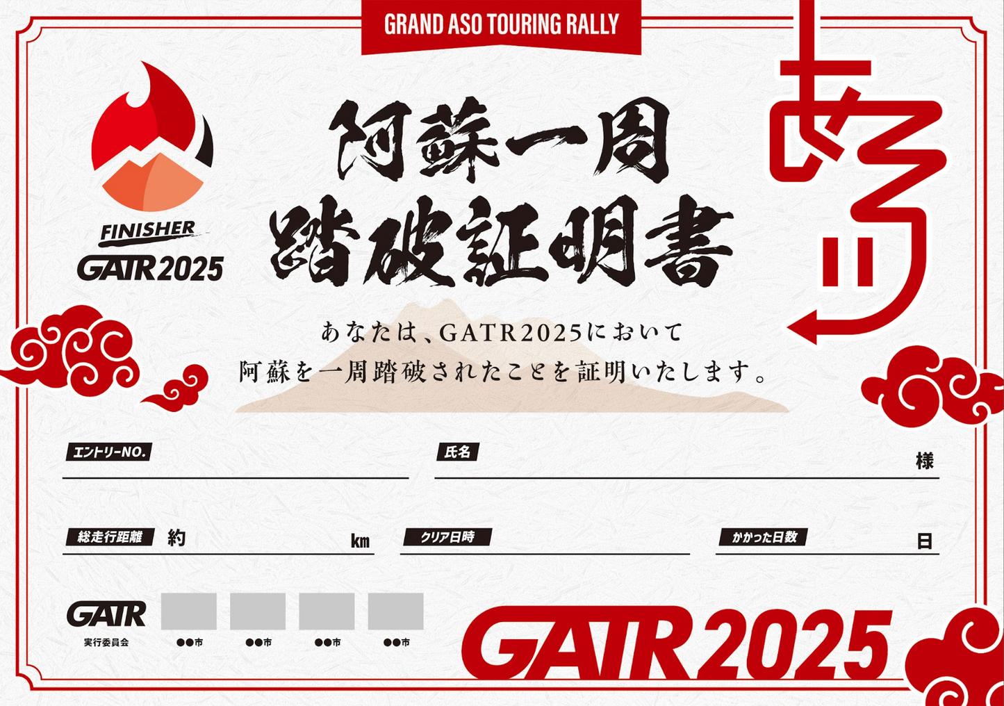 GATR2025 阿蘇1周踏破証明書(郵送)